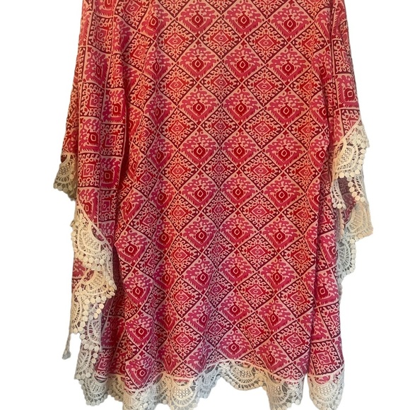 Nikki Poulos Geo Print Boho Crotchet Tunic Coverup Poncho Oversized Fit - Picture 9 of 12
